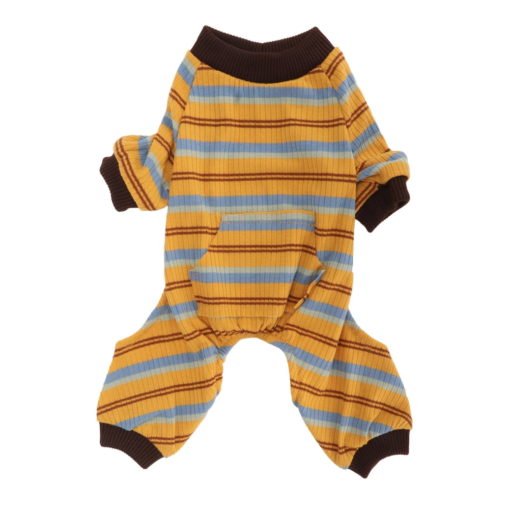 Striped Dog Pajamas Soft Stretchy Warm 4 Legged Puppy Jumpsuit with Pocket for Spring Home M