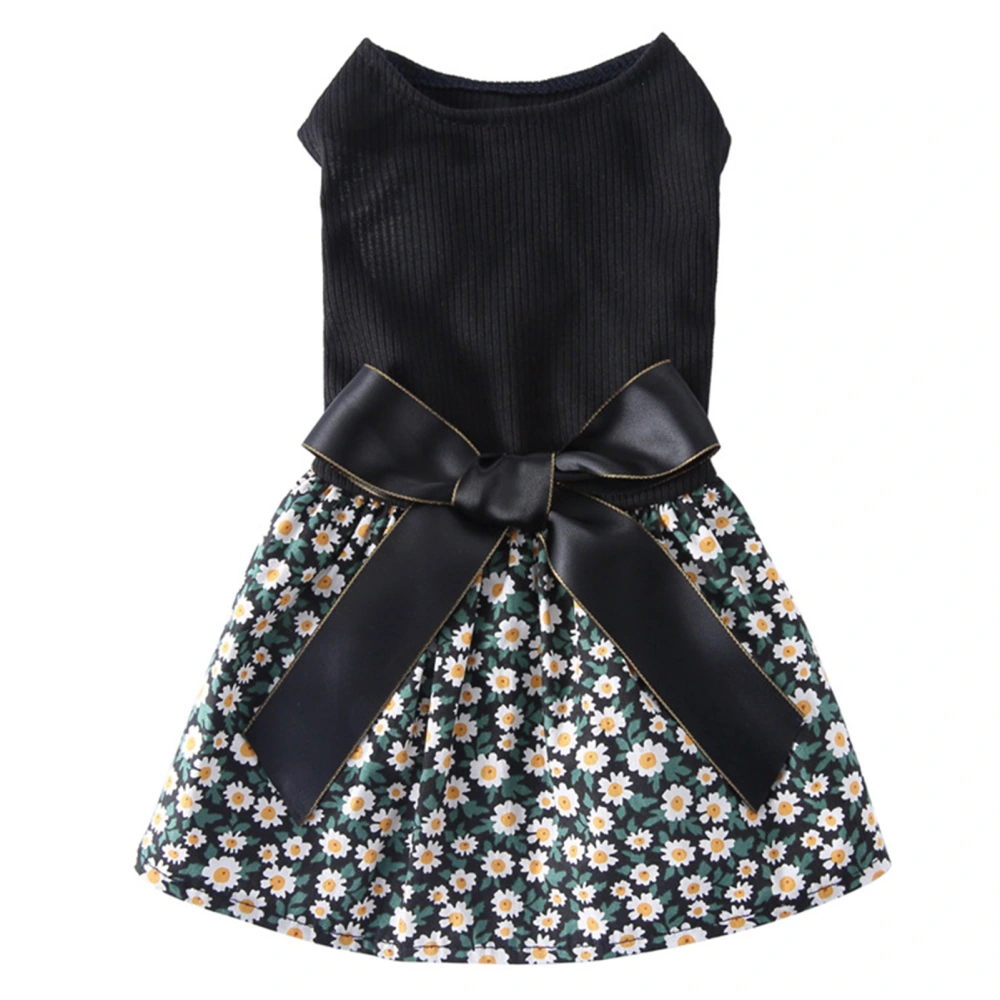 Dog Floral Dress Cute Back Bow Fashionable Spring Summer Pet Princess Dress for Small Dogs and Cats Black M