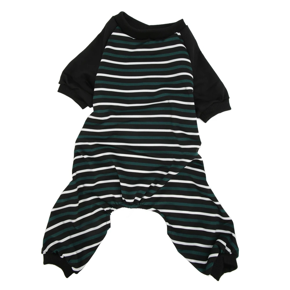 Striped Dog Pajamas Soft Stretchy Fashionable 4 Legged Puppy Pajamas for Cats Dogs Green and White Stripes L