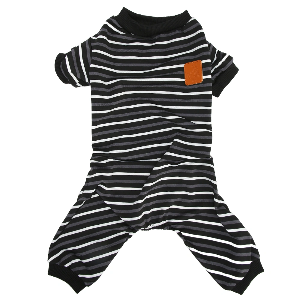 Dog Pajamas Warm 4 Legged High Collar Soft Stretchy Striped Puppy Jumpsuit Sleepwear for Home XL