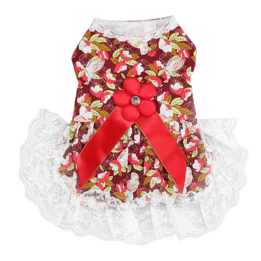 Pet Dress Fashionable Cute Sweet Floral Print Dog Princess Dress for Party Wedding Holiday Christmas M