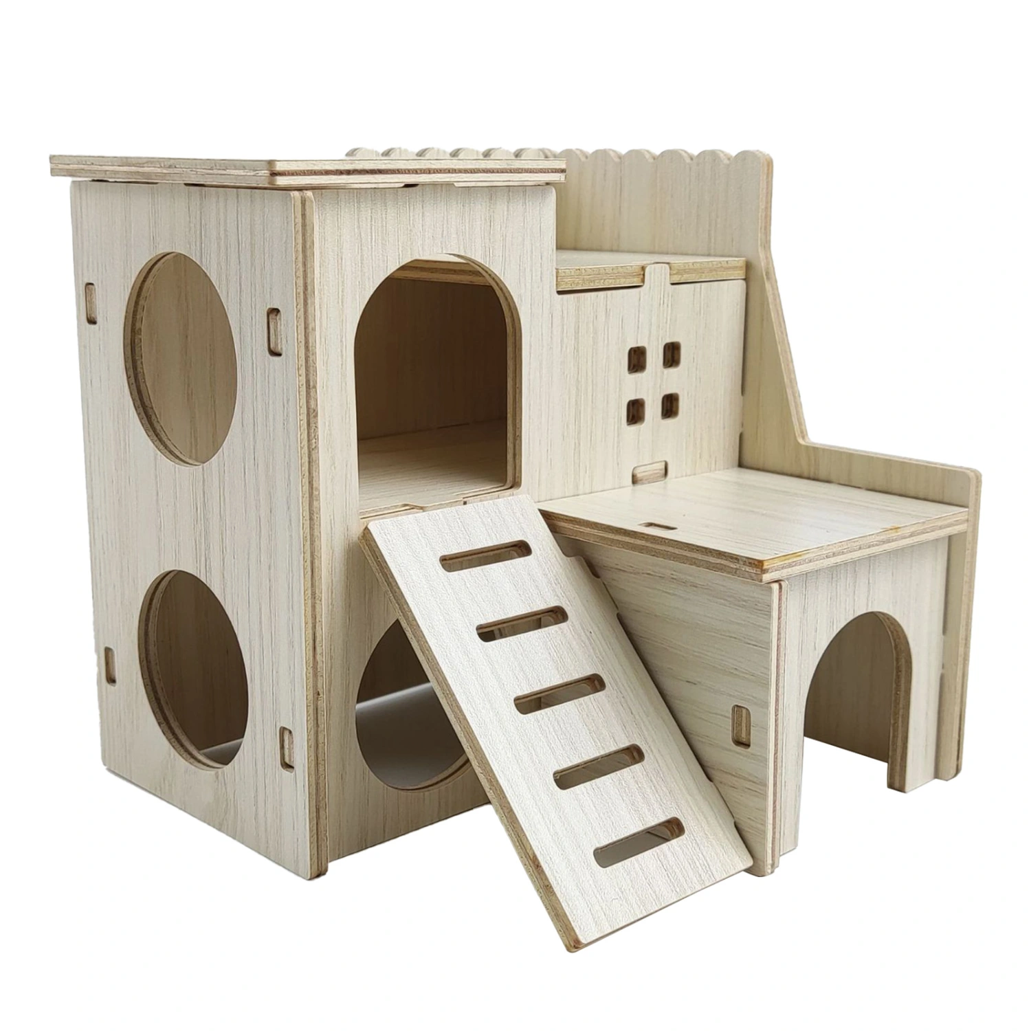 Wooden Hamster House Toy Bite Resistant Hamster Hideout House for Hamster Accessories Skipping Villa, 16x16x5cm / 6.3x6.3x2.0in