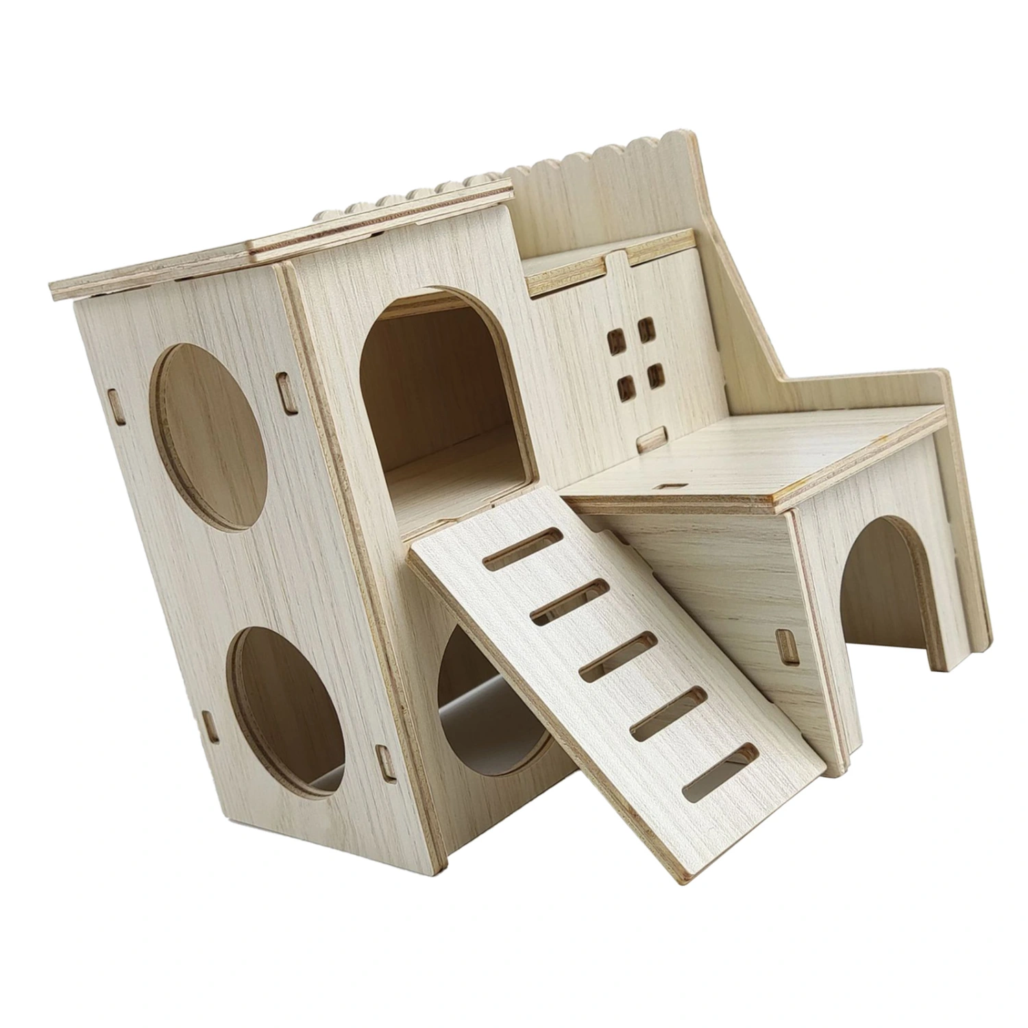 Wooden Hamster House Toy Bite Resistant Hamster Hideout House for Hamster Accessories Skipping Villa, 16x16x5cm / 6.3x6.3x2.0in