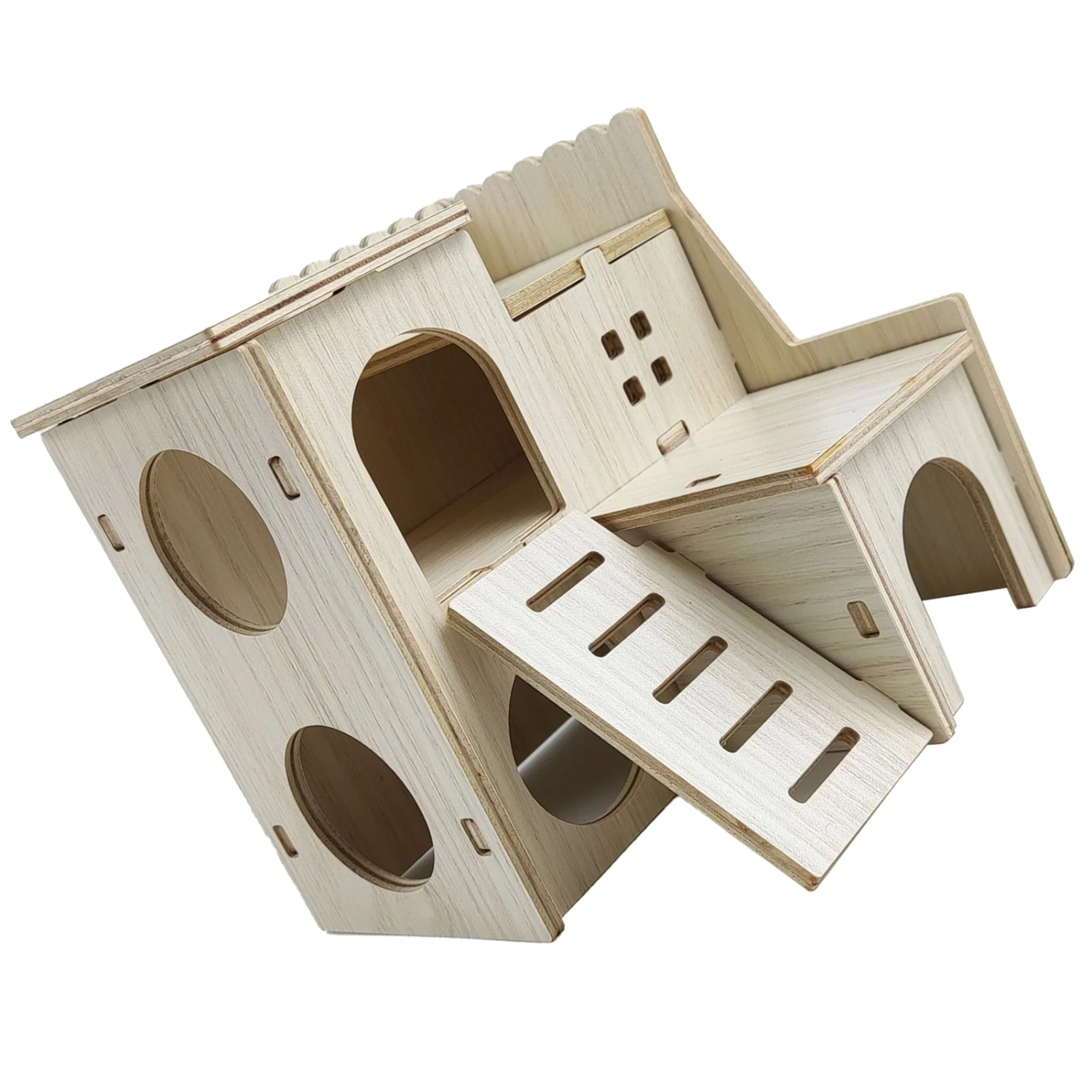 Wooden Hamster House Toy Bite Resistant Hamster Hideout House for Hamster Accessories Skipping Villa, 16x16x5cm / 6.3x6.3x2.0in
