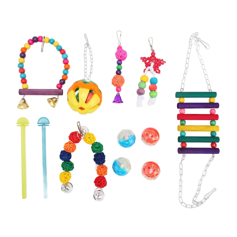 Bird Swing Toy Set Chewing Hanging Bell Bird Cage Colorful Toys with Wooden Hanging Stand Ladder for Parakeet Cockatiel