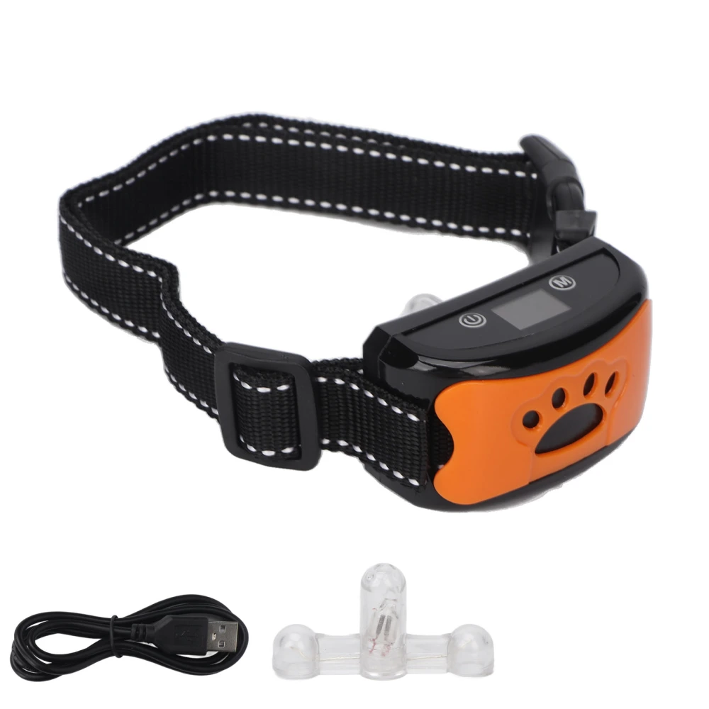 Dog Training Collar Multifunction 7 Modes USB Automatic Identification Bark Stopper for Medium Large Dogs Orange