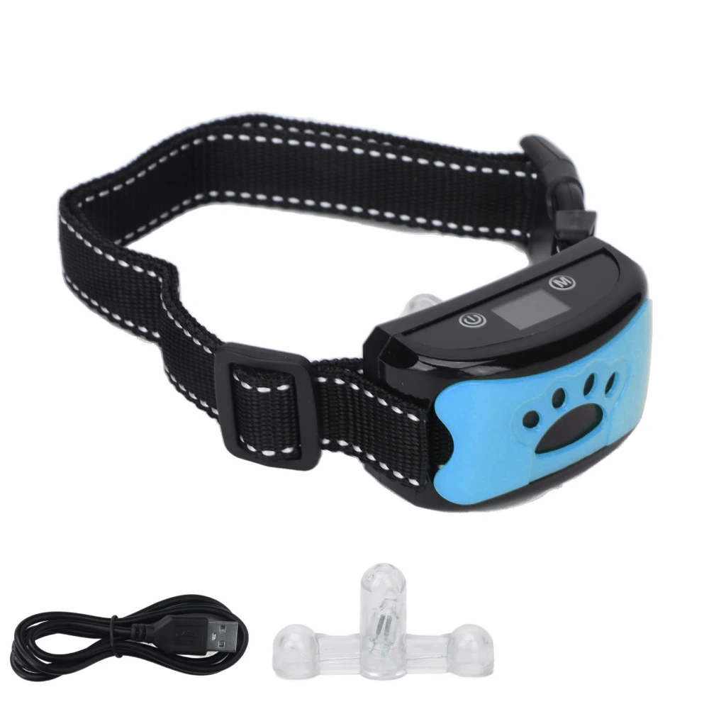 Dog Training Collar Multifunction 7 Modes USB Automatic Identification Bark Stopper for Medium Large Dogs Sky Blue