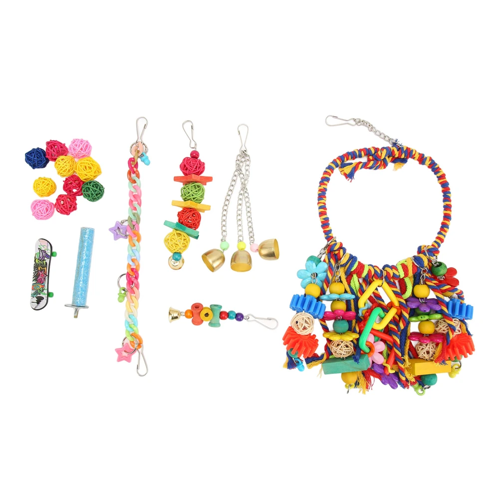 17pcs Bird Cage Swing Toys Colorful Fun Parrot Swing Toys Set for Finch Budgie Parakeets Cockatiels Conures