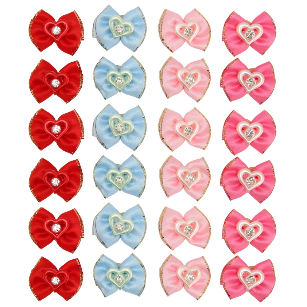 24pcs Pet Hair Bows Cute Colorful Dog Hair Bowknots with Rubber Bands for Puppy Cat Rabbit