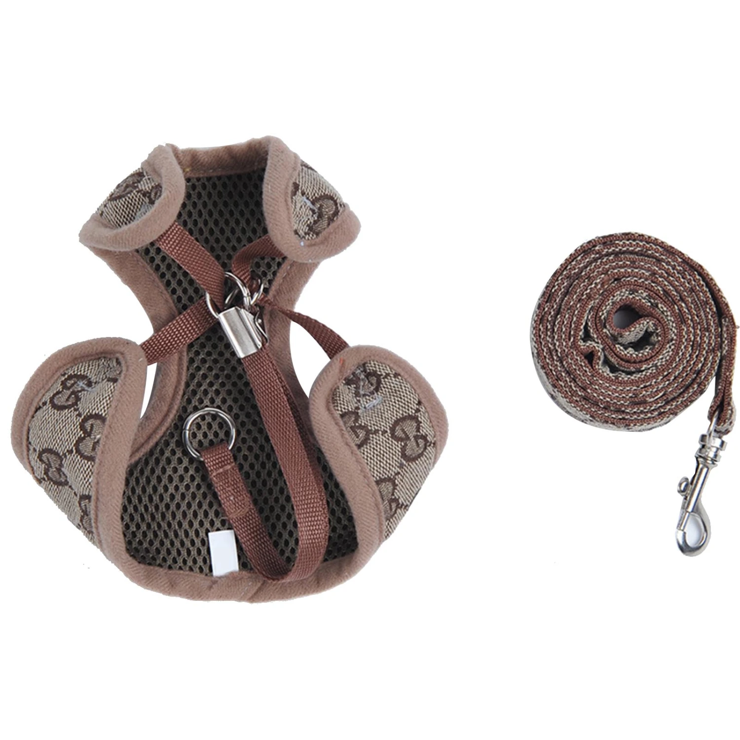 Pet Harness Leash Polyester Adjustable Breathable Escape Proof Dog Vest Harness Leash for Cats Dogs Walking Training Khaki L(90g/3.2oz)