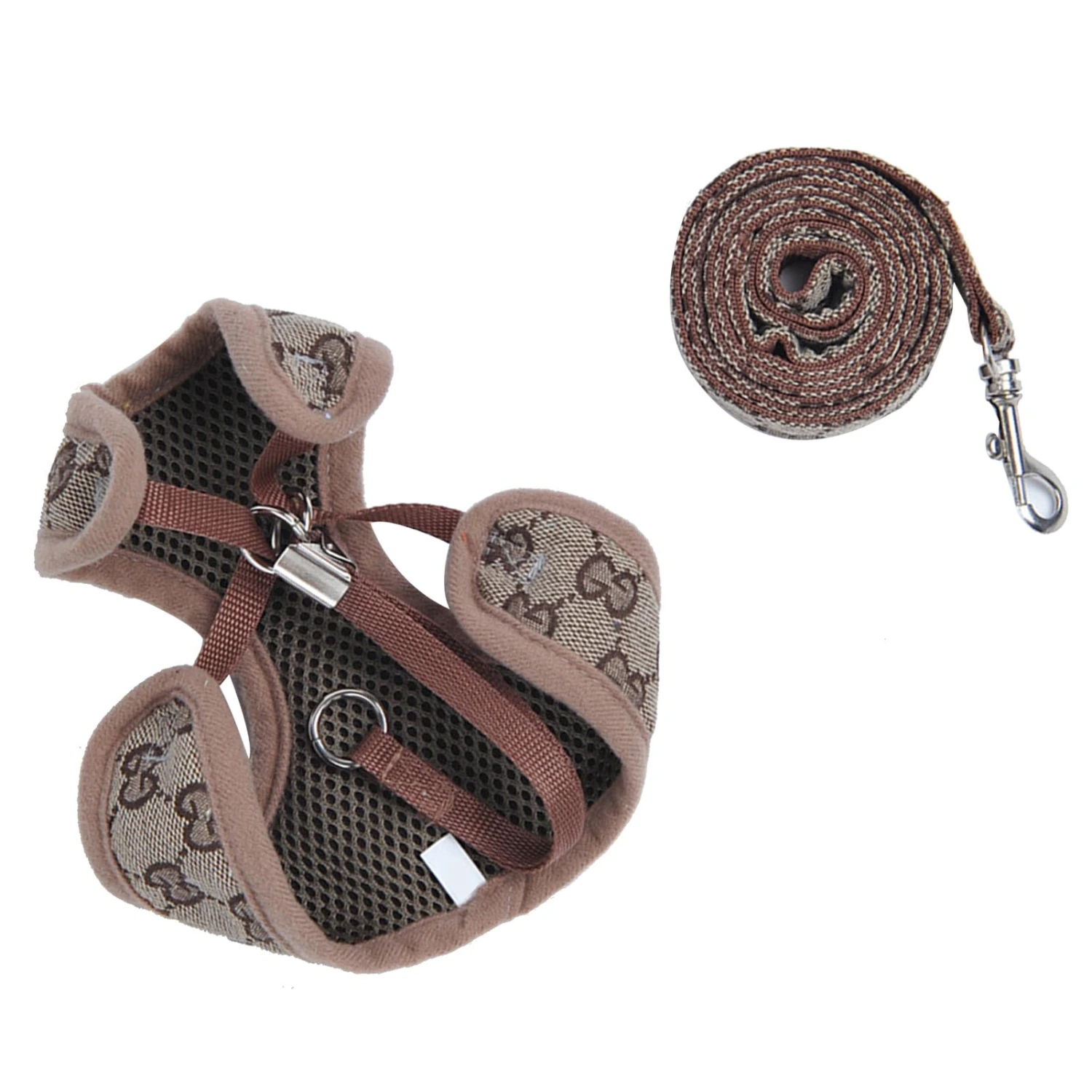 Pet Harness Leash Polyester Adjustable Breathable Escape Proof Dog Vest Harness Leash for Cats Dogs Walking Training Khaki L(90g/3.2oz)