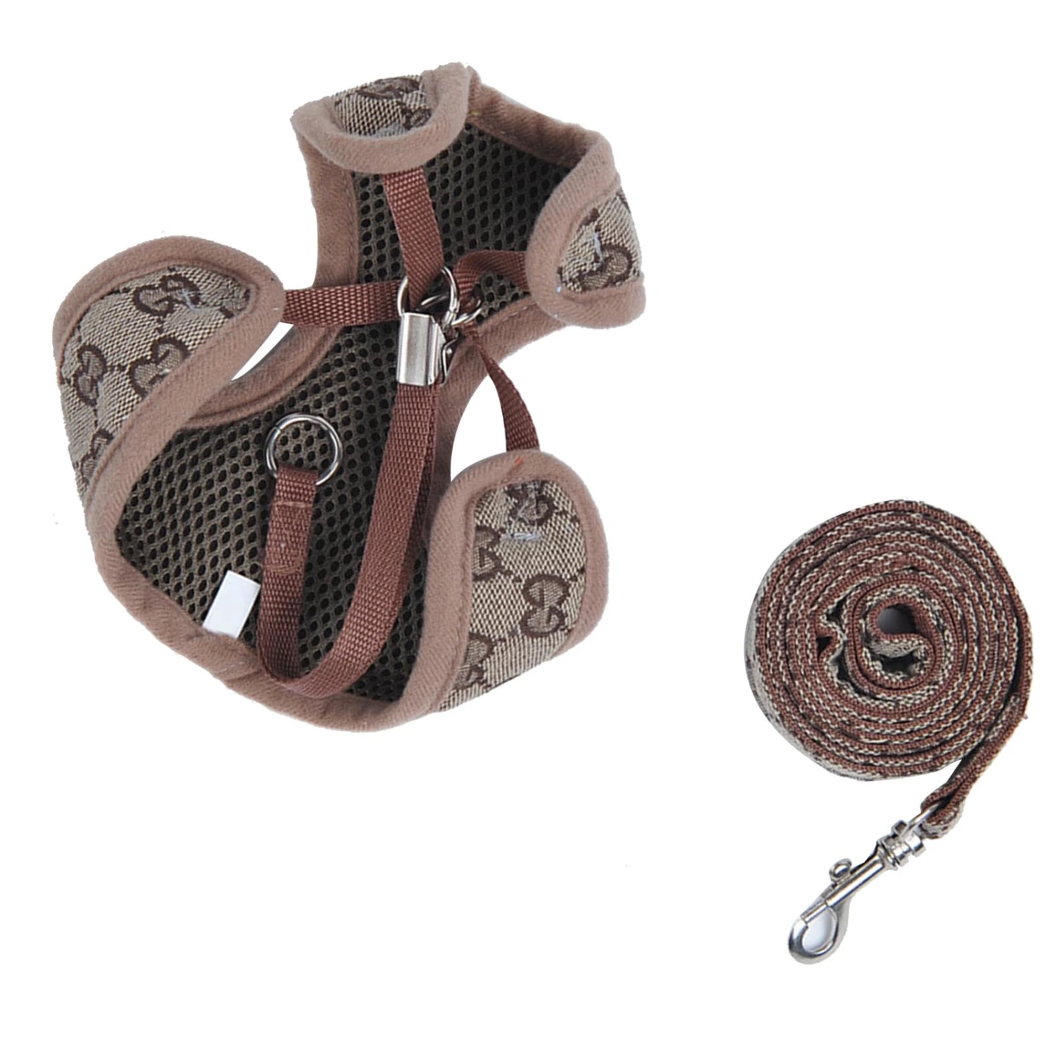 Pet Harness Leash Polyester Adjustable Breathable Escape Proof Dog Vest Harness Leash for Cats Dogs Walking Training Khaki L(90g/3.2oz)