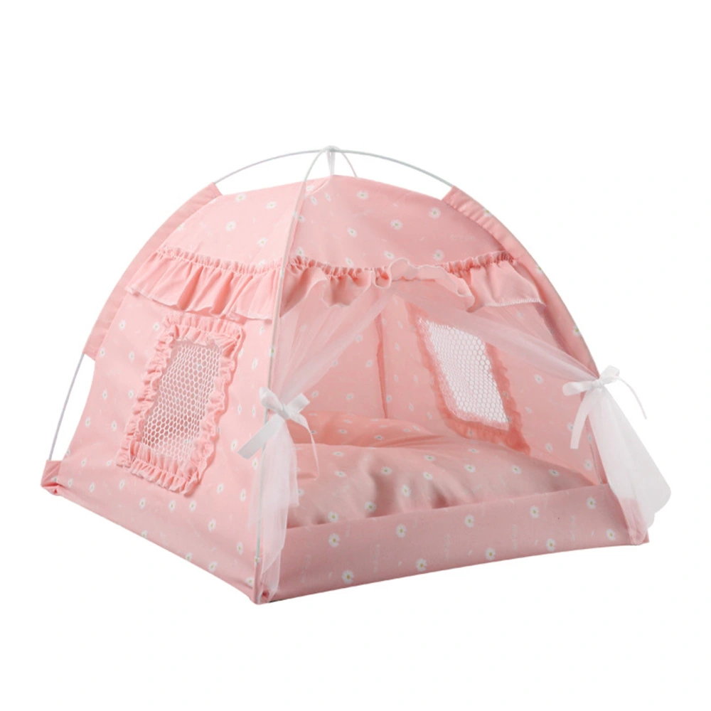 Cat Tent House Semi Enclosed Foldable Ventilate Gauze Curtain Portable Summer Pet Tent Nest for Pet Cat Dog 35x35x32cm / 13.8x13.8x12.6in, Suitable for Pets Up to 1.5kg/3.3lb Pink Lace