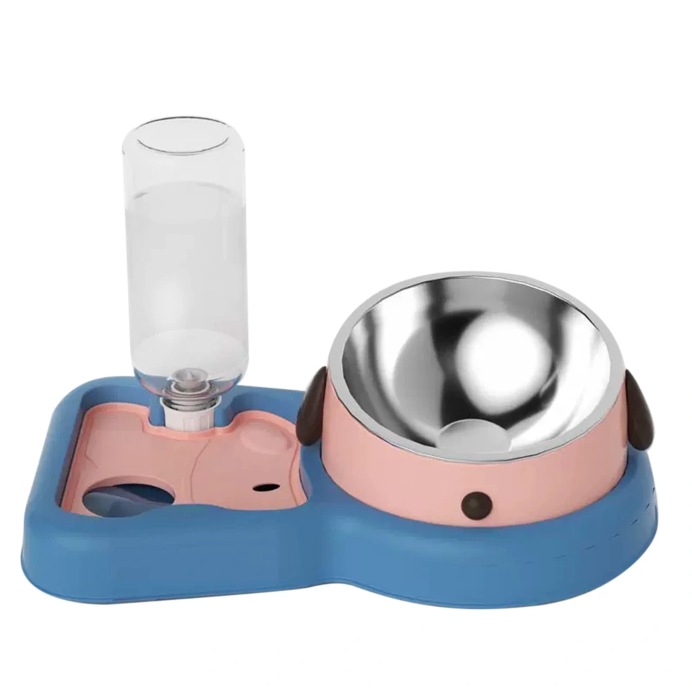 Pet Water Food Bowl Set Prevent Overturning Double Dog Cat Bowls with Automatic Waterer Bottle for Pet Supplies 500ml Pink