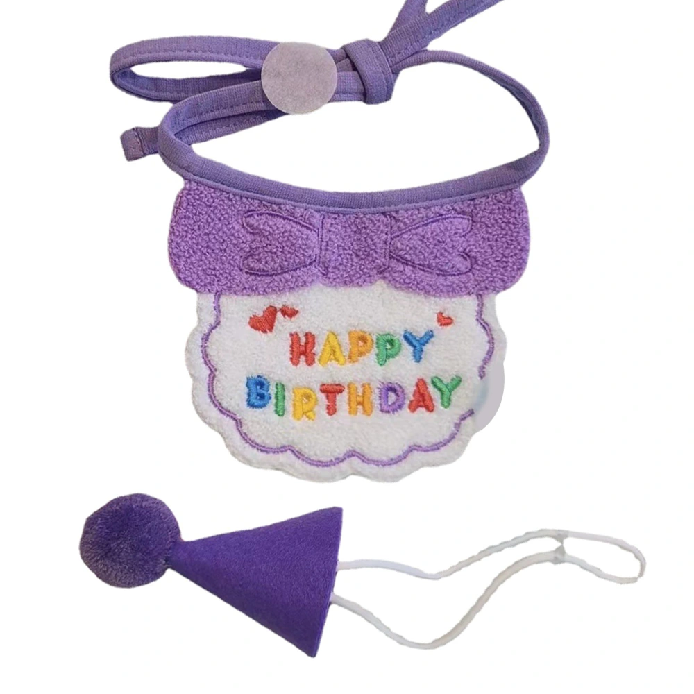 Cat Dog Bibs and Hats Cute Dress Up Hats Bib Funny Photography Props Gift for Birthday Party Purple Bib and Hat