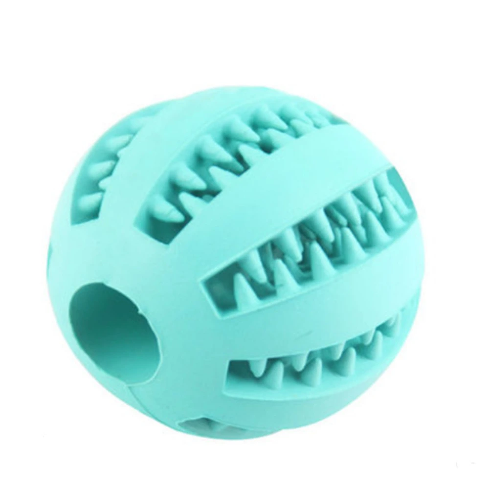 Dog Treat Toy Ball Natural Rubber Teething Chewing Food Dispensing Bite Resistant Interactive Dog Puzzle Toys Ball Light Blue M