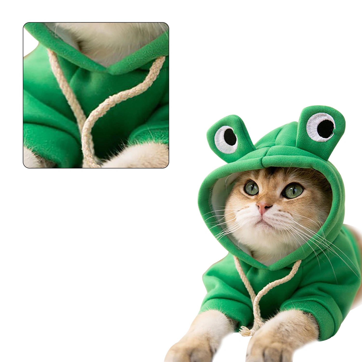 Cat Hoodies Stylish Cute Animal Autumn Winter Warm Cat Adorable Costume for Cats Kittens Puppies Big Eyed Frog in Costume M (Recommended Weight 2.5‑4kg/5.5‑8.8lb)