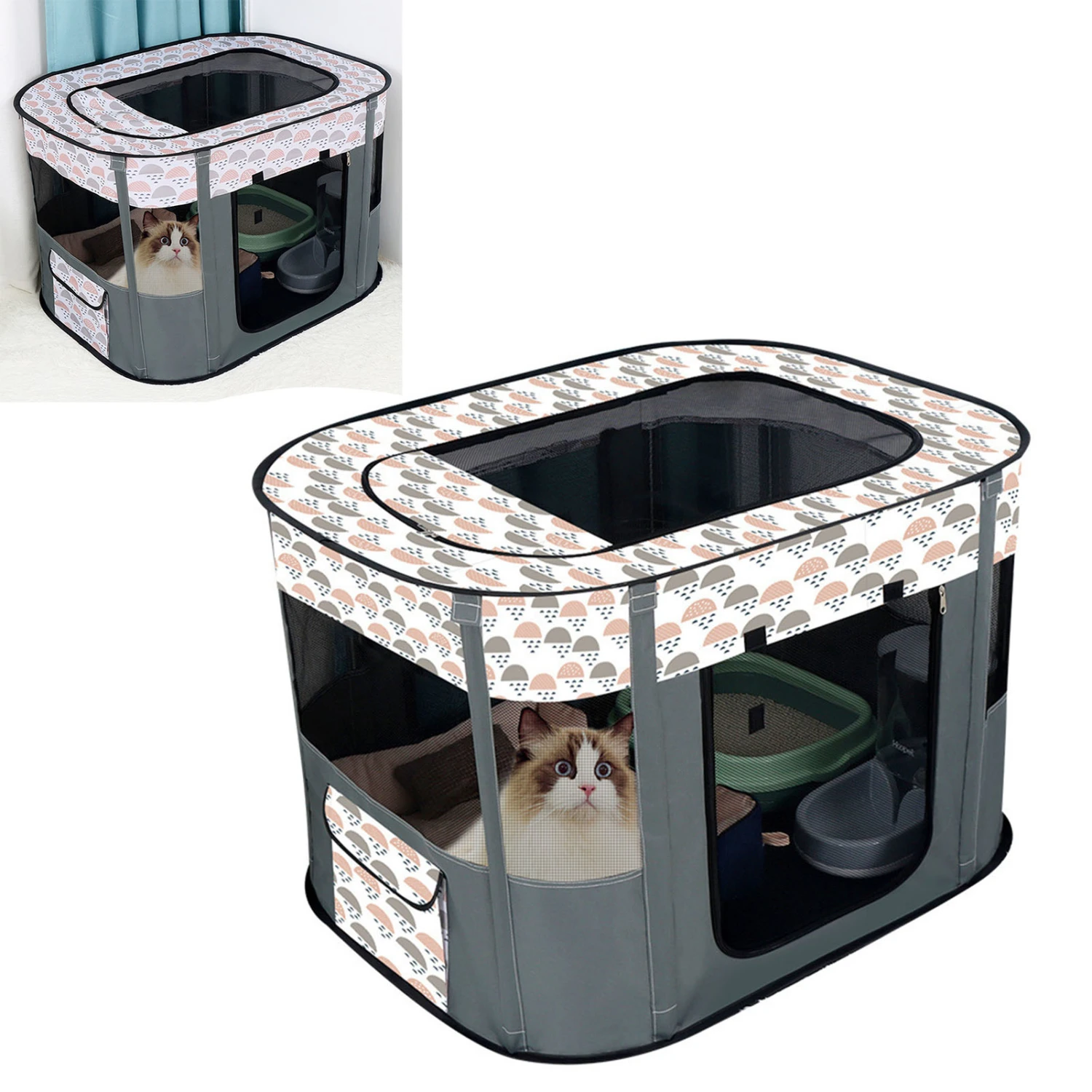 Foldable Cat House Removable Skylight Breathable Cat Delivery Room Dog Playpen for Pet Supplies L 90x70x60cm / 35.4x27.6x23.6in Grey