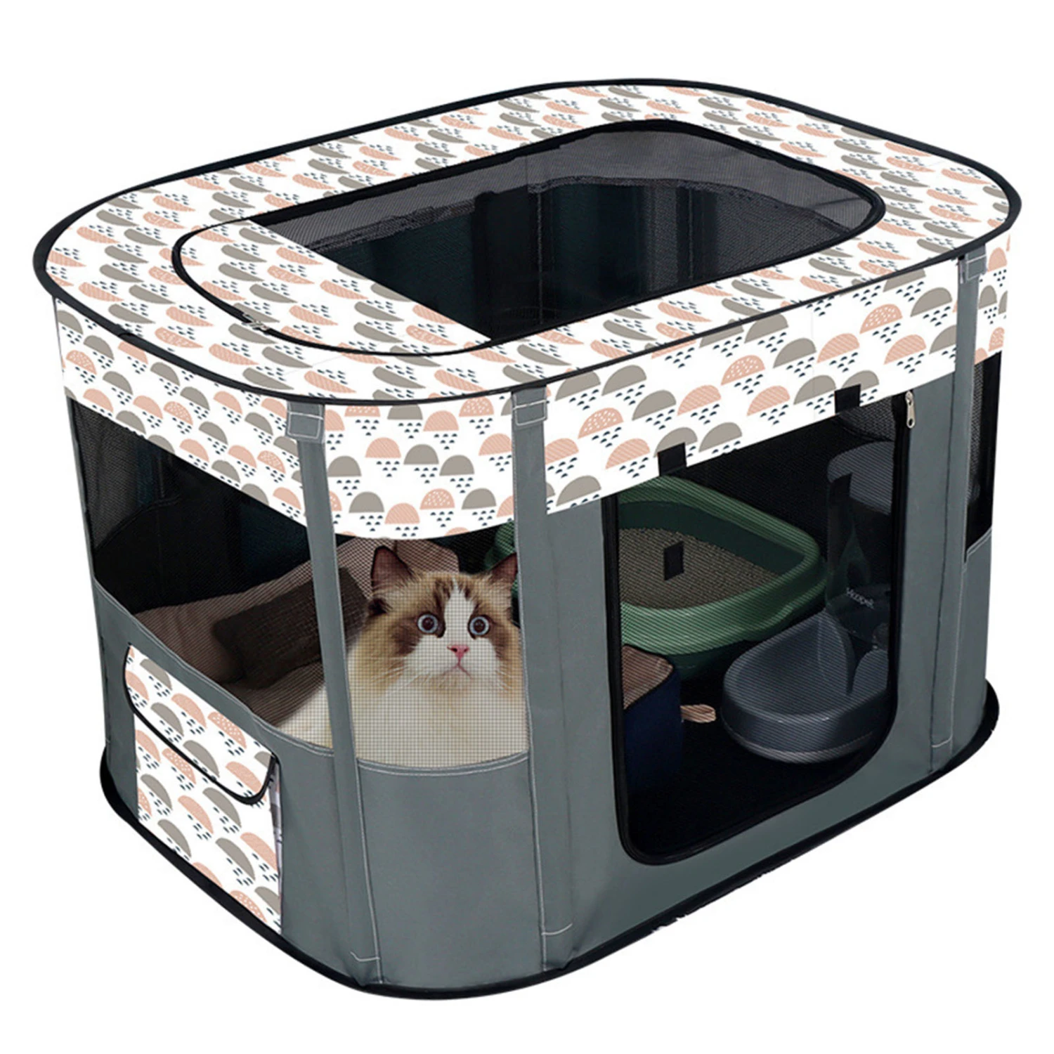 Foldable Cat House Removable Skylight Breathable Cat Delivery Room Dog Playpen for Pet Supplies L 90x70x60cm / 35.4x27.6x23.6in Grey