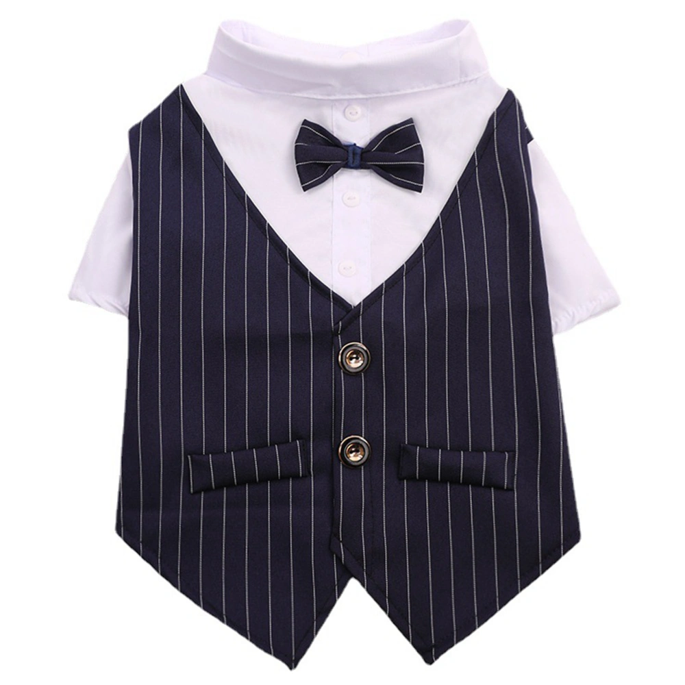 Pet Dog Suit Soft Lightweight Navy Stripes Fashionable Bow Tie Costume Puppy Shirt for Cat Party Wedding M