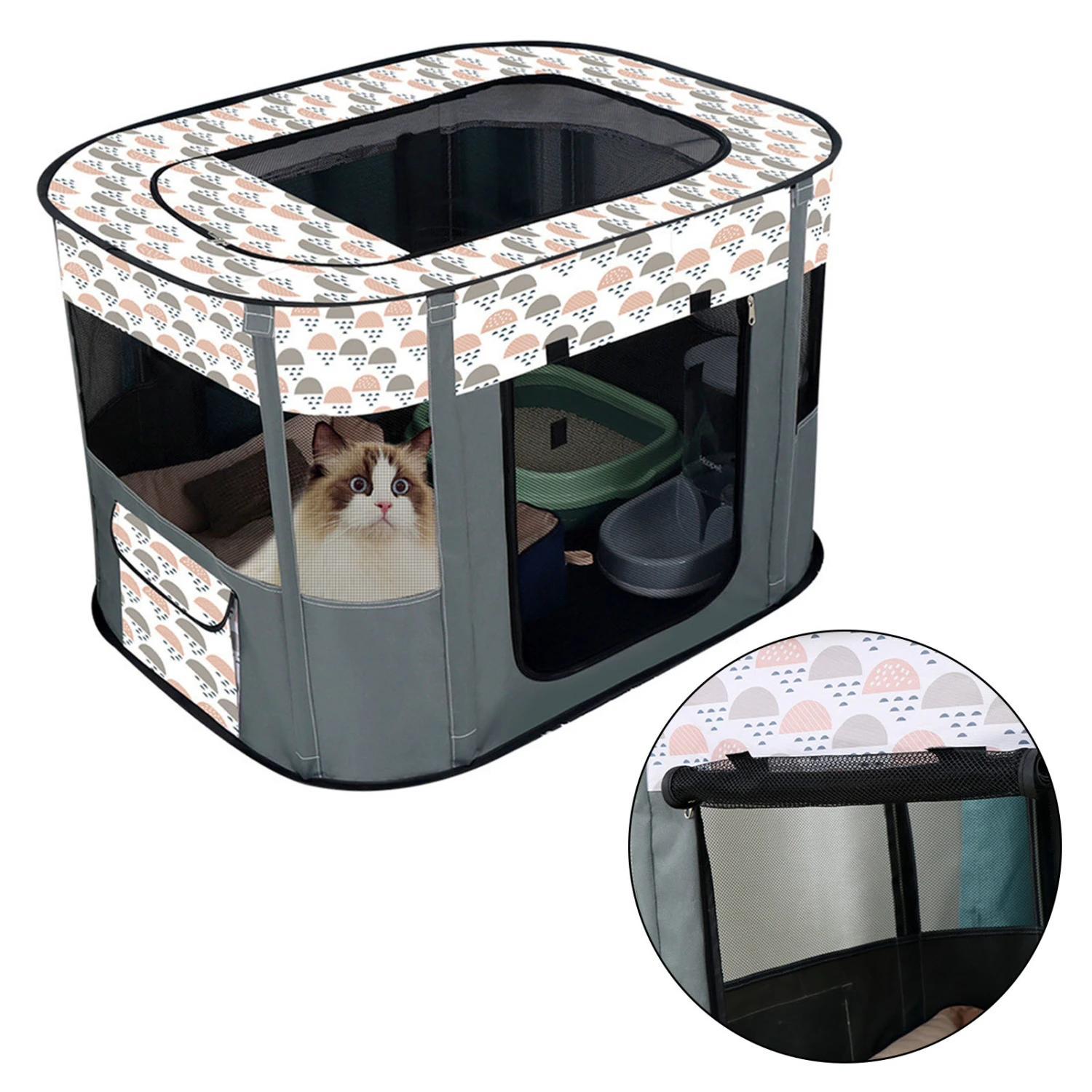 Foldable Cat House Removable Skylight Breathable Cat Delivery Room Dog Playpen for Pet Supplies XL 110x85x60cm / 43.3x33.5x23.6in Grey