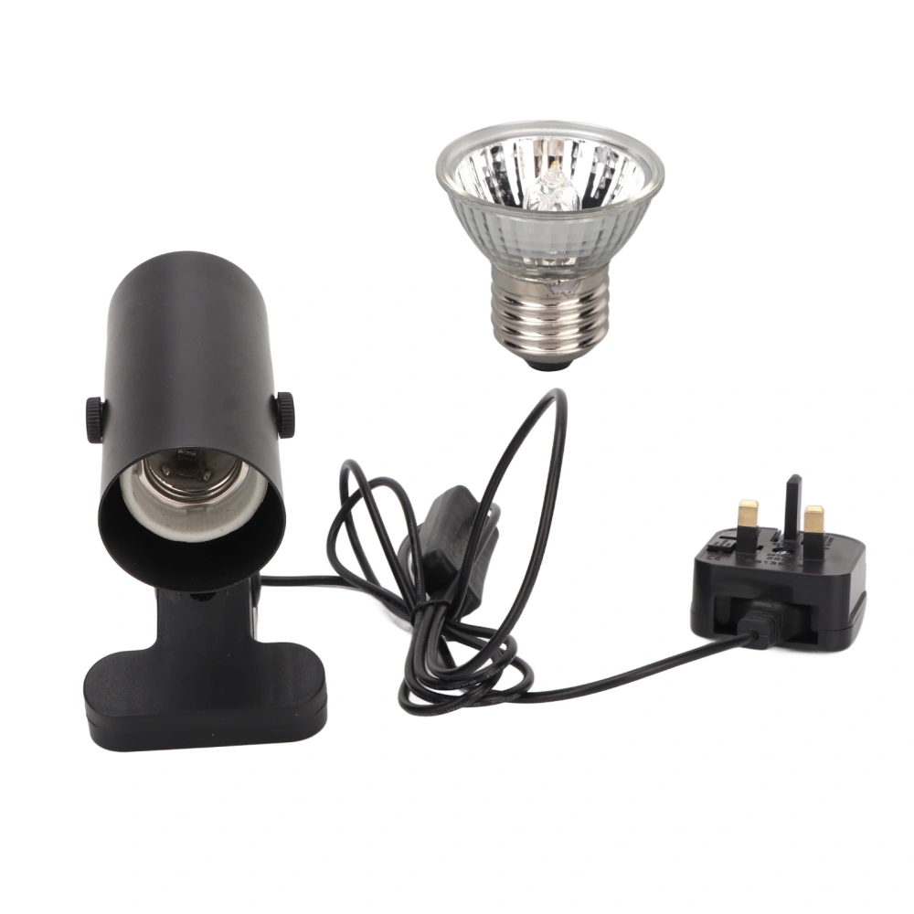 UVA UVB Reptile Light Bulb 50W Full Spectrum Sun Lamp Sunbathe Heat Lamp with Clamp for Amphibians UK Plug 220V Black