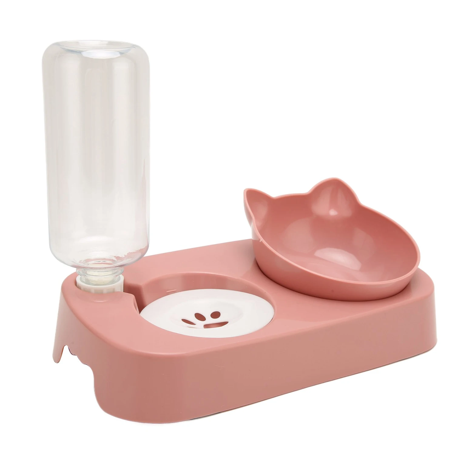 Pet Water Food Bowls Raised Detachable Automatic Water Feeder Food Dish Set for Small Medium Cat Dog Pink