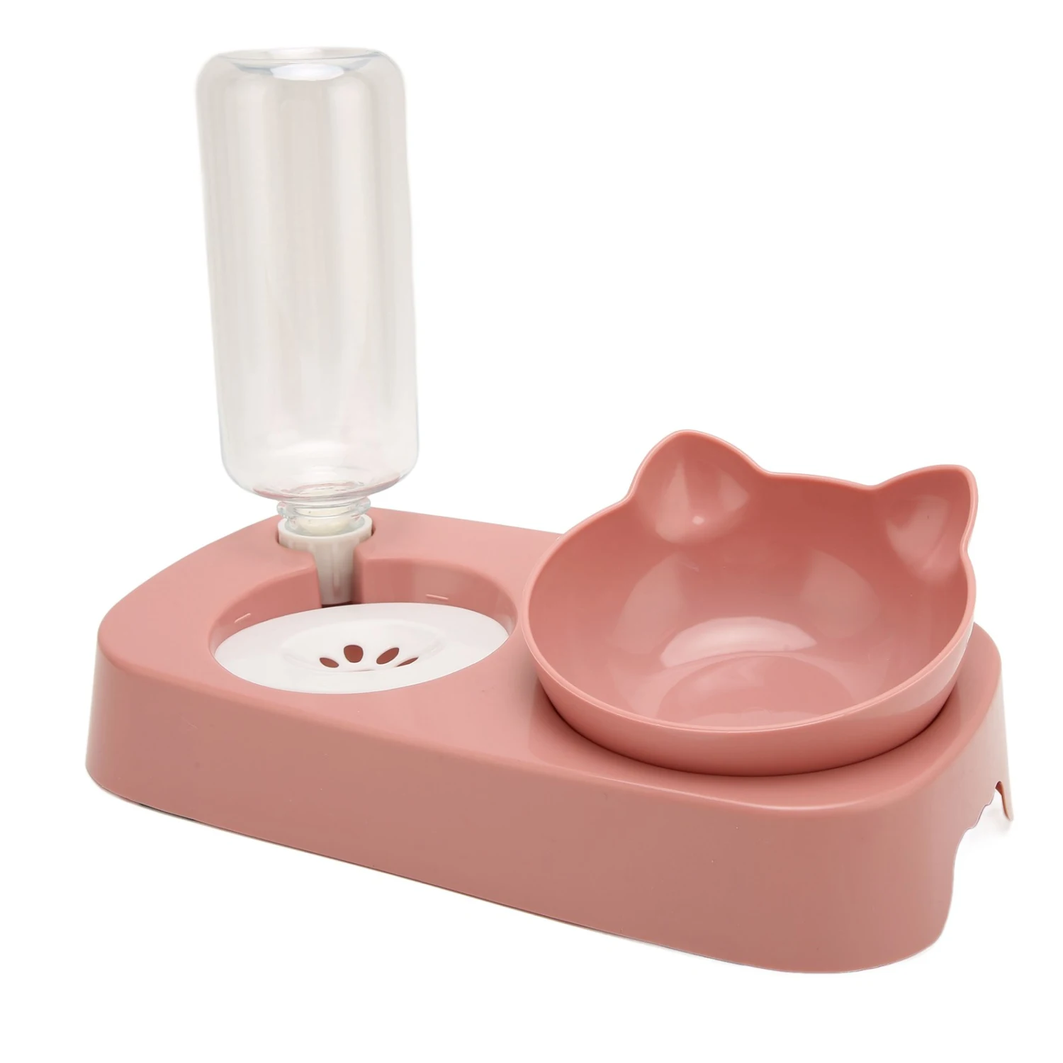 Pet Water Food Bowls Raised Detachable Automatic Water Feeder Food Dish Set for Small Medium Cat Dog Pink