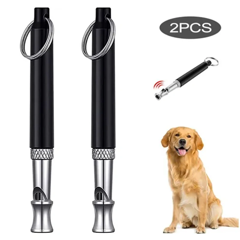 2Pcs Dog Training Whistle Ultrasonic Lightweight Sound Adjustable Portable Dog Whistle with Lanyard and Metal Ring