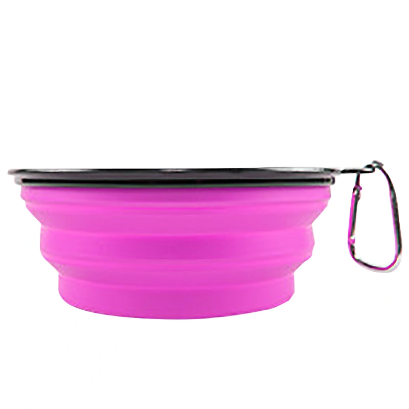 Buyweek Collapsible Dog Bowls Silicone Portable Travel Water Food Bowls with Carabiner Clip for Traveling Hiking Walking Pink