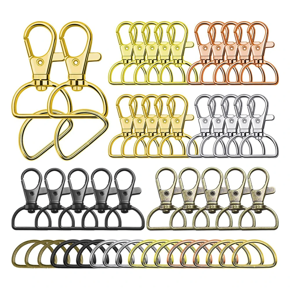 120pcs Snap Key Ring Rotating D Shaped Metal Lanyard Hook Ring for Pet Collar Backpack Handbag