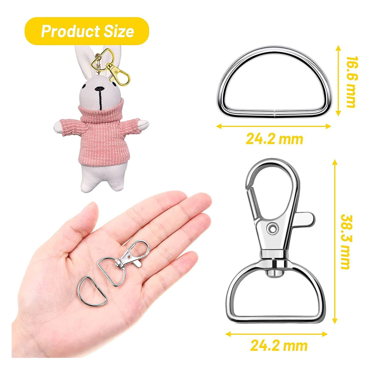 120pcs Snap Key Ring Rotating D Shaped Metal Lanyard Hook Ring for Pet Collar Backpack Handbag