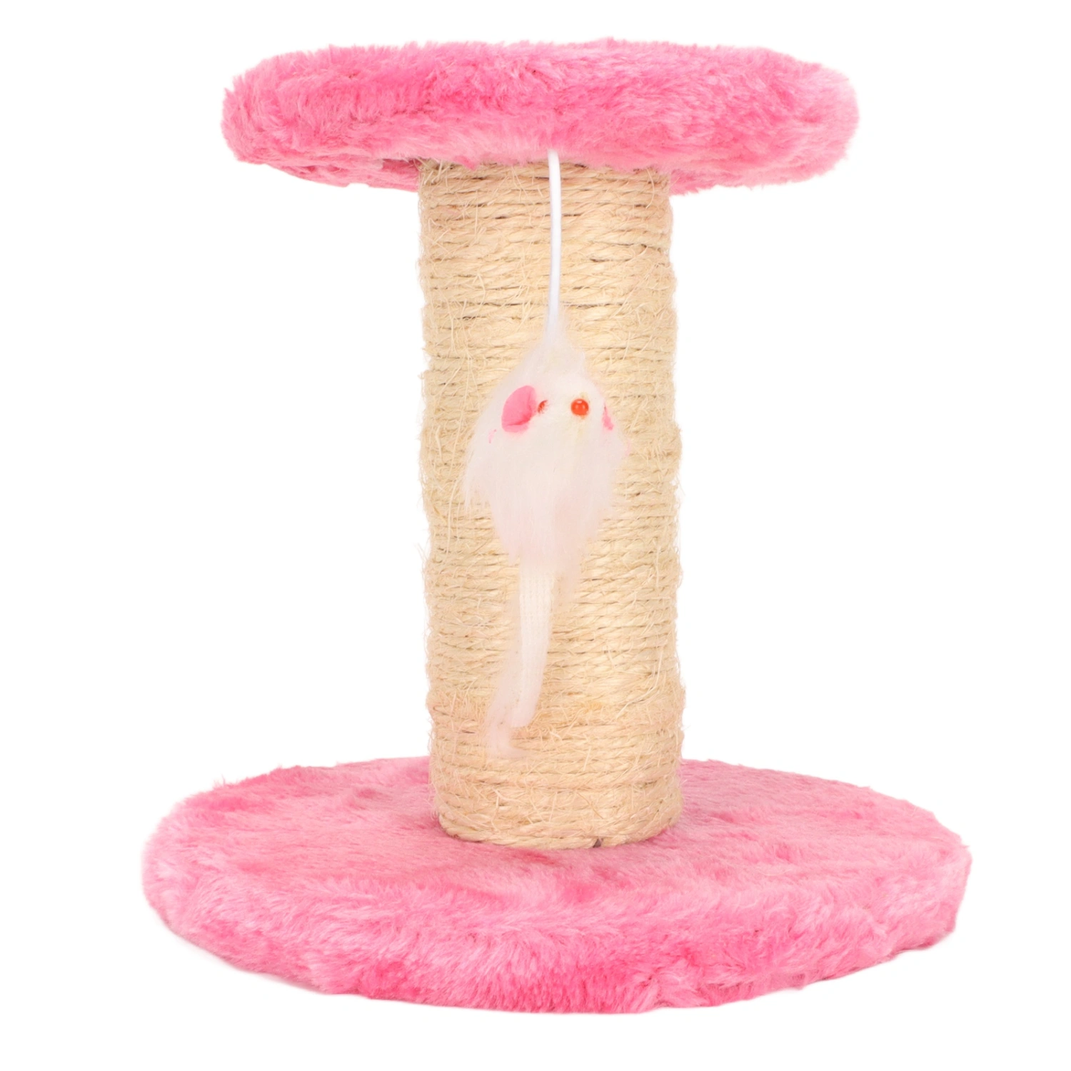 Cat Scratching Post Interactive Soft Plush 2 Layers Sisal Rope Scratcher Tree for Indoor Cats Kittens Pink