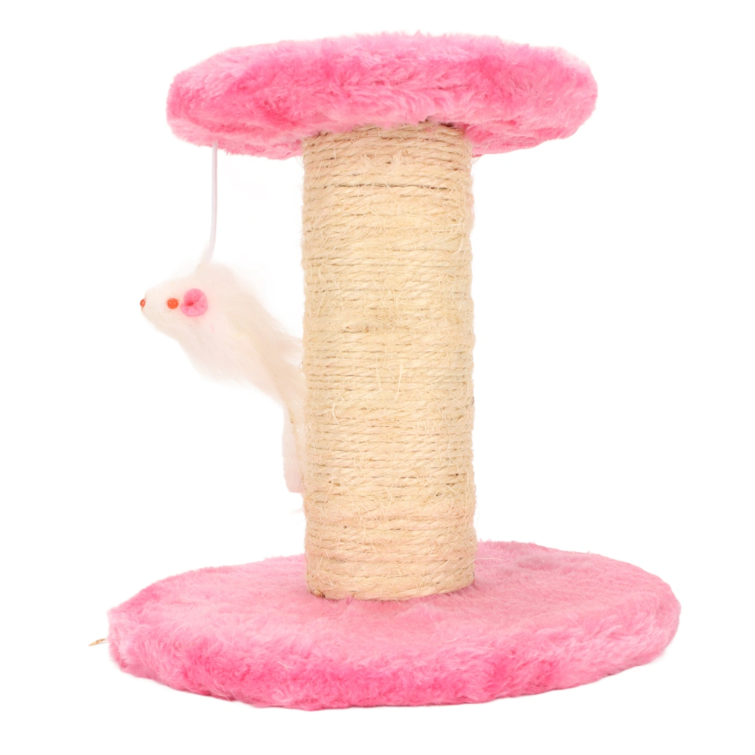 Cat Scratching Post Interactive Soft Plush 2 Layers Sisal Rope Scratcher Tree for Indoor Cats Kittens Pink