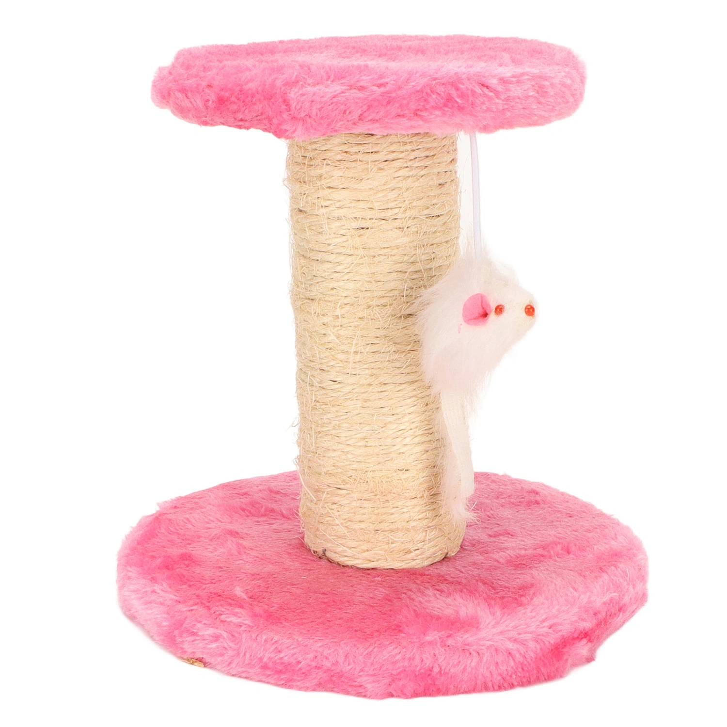 Cat Scratching Post Interactive Soft Plush 2 Layers Sisal Rope Scratcher Tree for Indoor Cats Kittens Pink