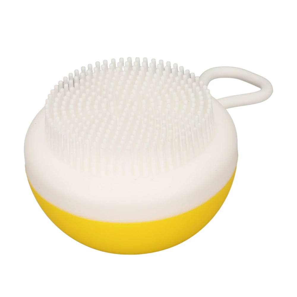 Pet Bath Brush Soft Bristle Massage Exfoliating Silicone Dog Cat Grooming Shower Brush with Shampoo Dispenser Yellow Fine Brush