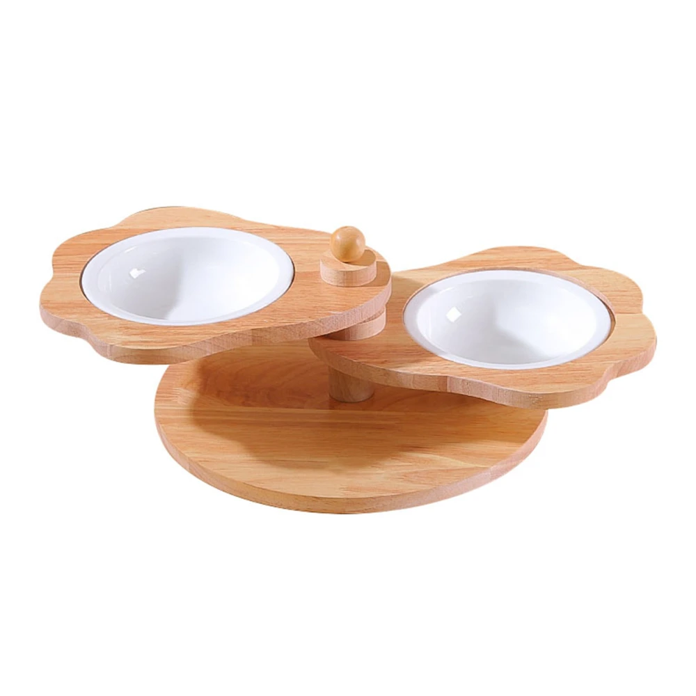 Ceramic Pet Food Double Bowls Heat Resisting Elevated Cat Dog Dishes Double Bowls Set with Wood Stand Butterfly Double Bowl