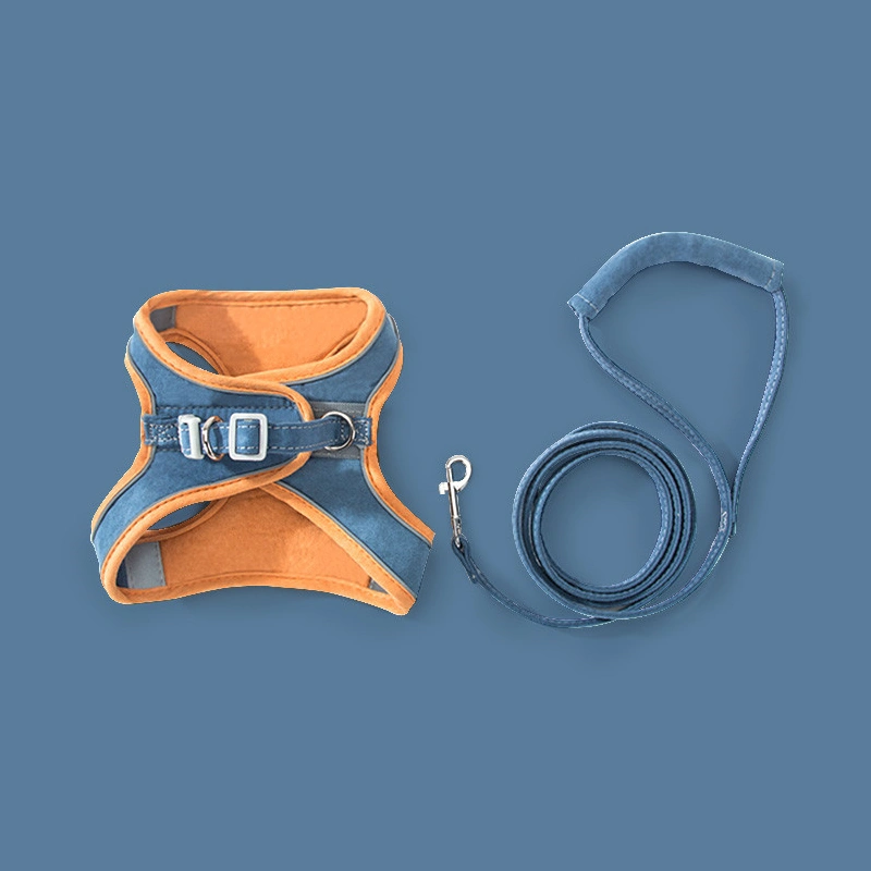 Cat Harness Leash Color Patchwork Reflective Strip 4.9ft Leash Pet Harness with Hook and Loop for Cat Dog Orange and Blue L, Suitable for 4‑7.5kg/8.8‑16.5lb