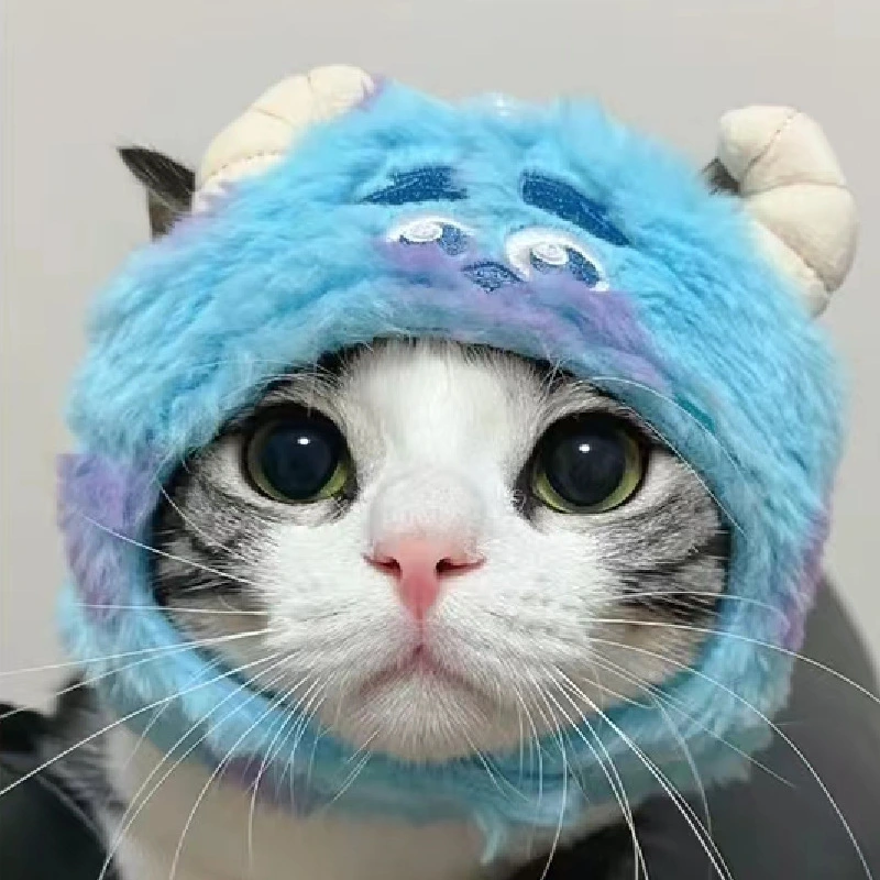 Cat Hat Cute Design Adjustable Soft Comfortable Polyester Portable Pet Cat Dog Headwear Blue Monster