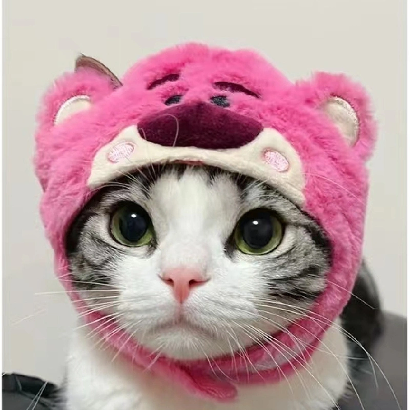 Cat Hat Cute Design Adjustable Soft Comfortable Polyester Portable Pet Cat Dog Headwear Red Bear