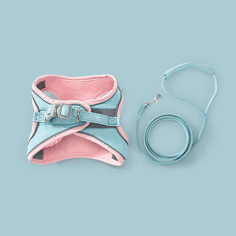 Cat Harness Leash Color Patchwork Reflective Strip 4.9ft Leash Pet Harness with Hook and Loop for Cat Dog Pink and Blue S, Suitable for 0‑2kg/0‑4.4lb
