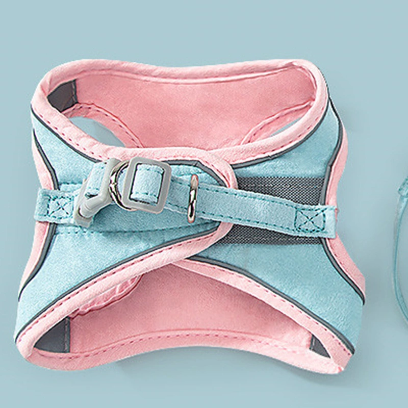 Cat Harness Leash Color Patchwork Reflective Strip 4.9ft Leash Pet Harness with Hook and Loop for Cat Dog Pink and Blue S, Suitable for 0‑2kg/0‑4.4lb