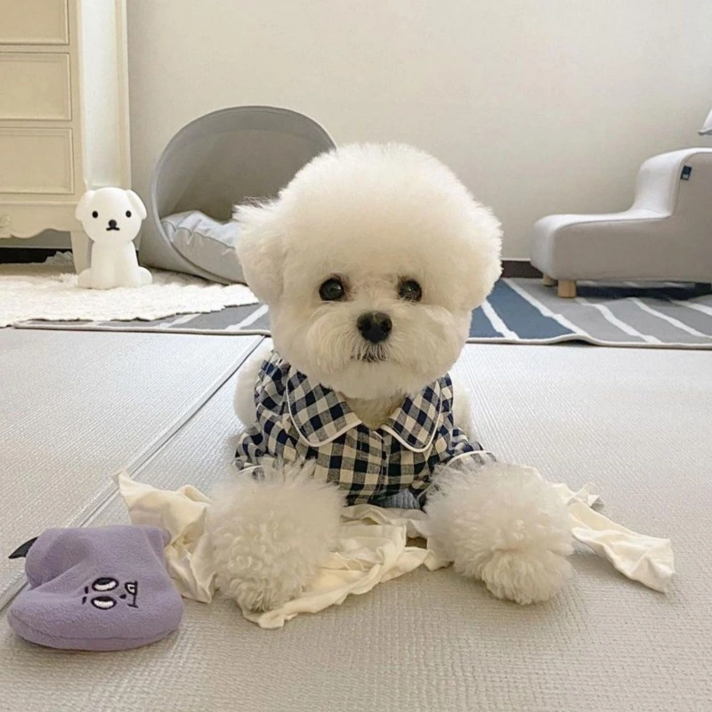 Pet Sleepwear Plaid Cotton Hook and Loop Closure Dog Pajamas with Back Pocket for Puppy Cat Spring Summer Deep Blue M 25cm/9.8in Length, 35cm/13.8in Bust, 2‑2.75kg/4.4‑6.1lb Wear