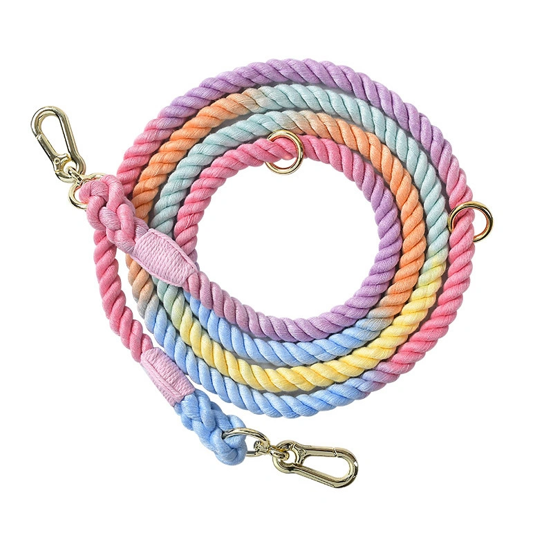 Handcrafted Dog Leash Multifunctional Double Head Braiding Dog Training Leash with Gold Accessories for Running Macaroon 210x1.2cm / 82.7x0.5in