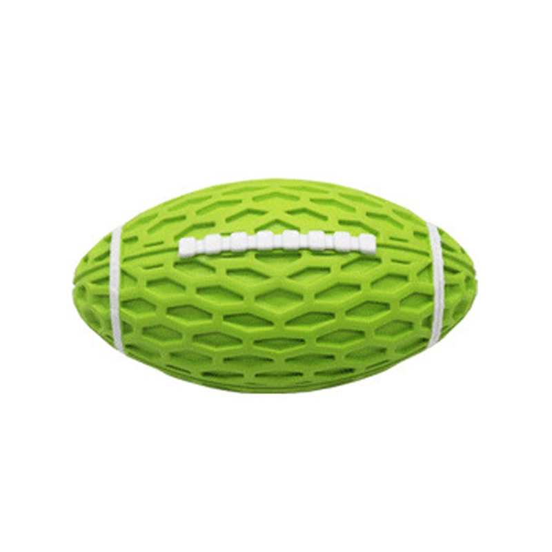 Squeaky Dog Football Toy Teeth Cleaning Soft Bite Resistant Interactive Rubber Dog Chewing Ball for Indoor Outdoor Small Green