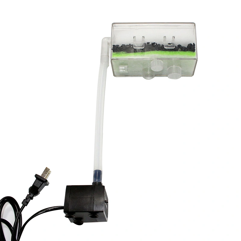 Fish Tank Filter Box Small Low Water Suction Hanging Aquarium Purifier for Fish Tank Accessories Small Transparent Box with 5W Water Pump Set