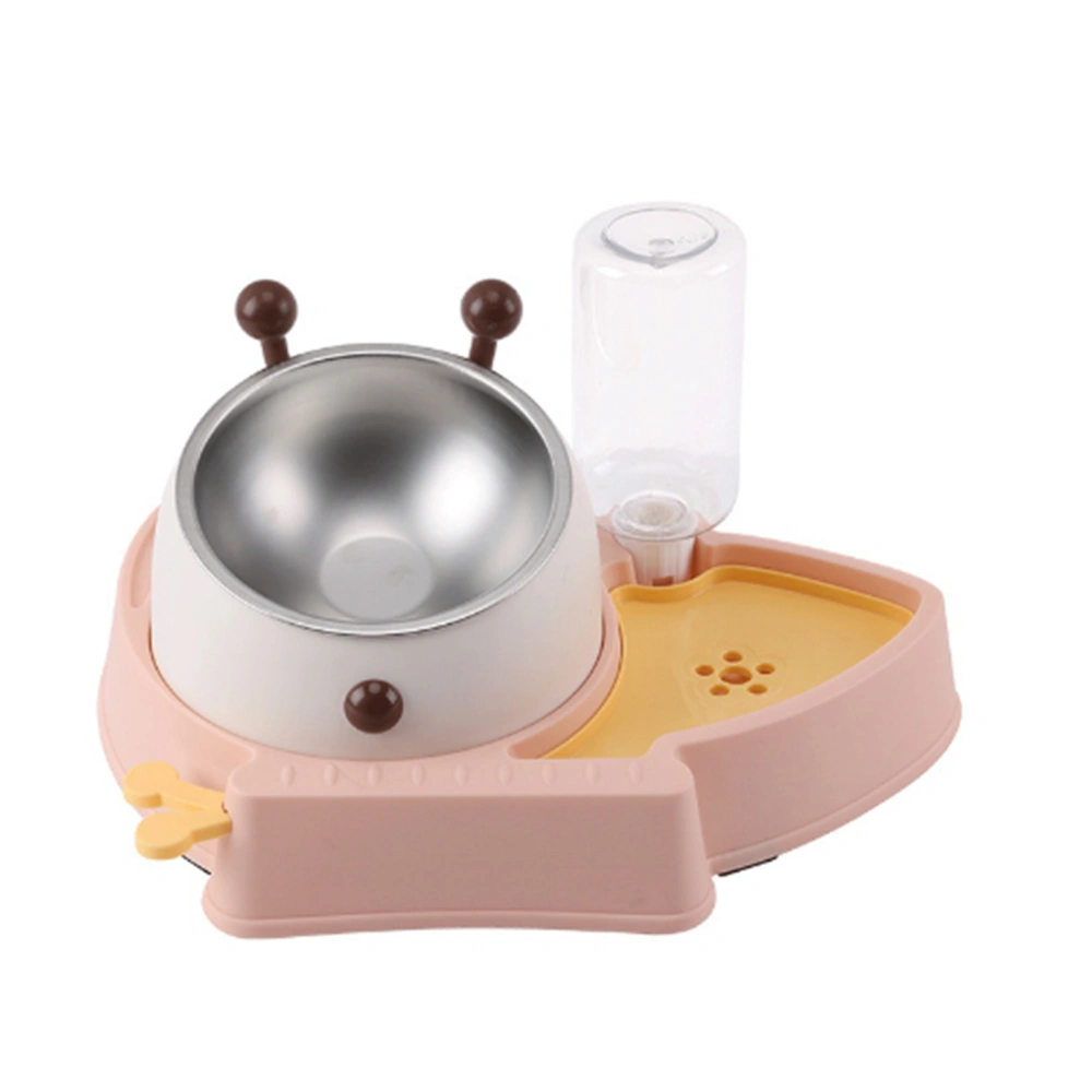 Pet Food and Water Box Butterflies and Bees Shape 15 Degrees Tilt Small Automatic Cat Water Food Bowls for Cats Dogs Box Flesh Pink