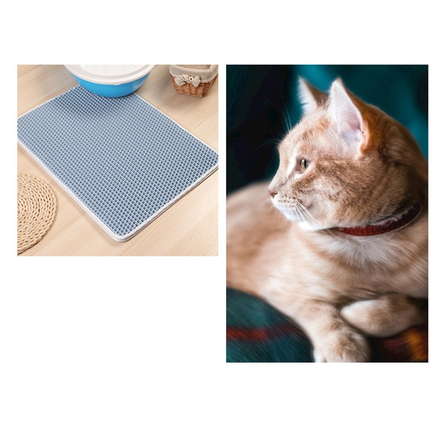 Cat Litter Mat Double Layer Waterproof Slip Resistant Easy Clean Kitty Litter Trapping Mat 40x50cm Baby Blue
