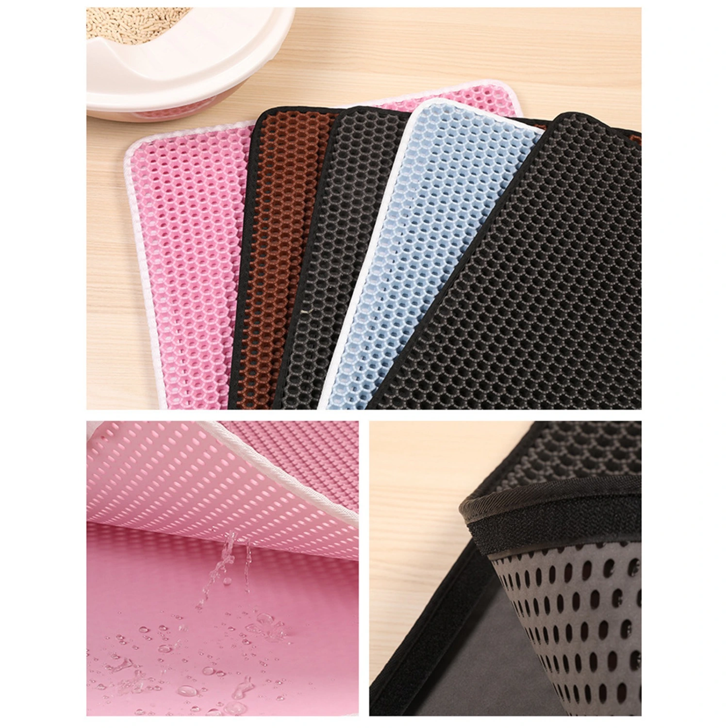 Cat Litter Mat Double Layer Waterproof Slip Resistant Easy Clean Kitty Litter Trapping Mat 40x50cm Baby Blue