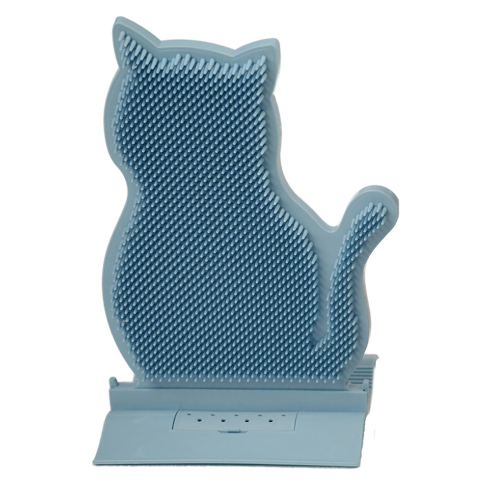 Cat Self Groomer Wear Resistance PE Cat Shape Face Massager Itch Board with Catnip Blue Colorful Package